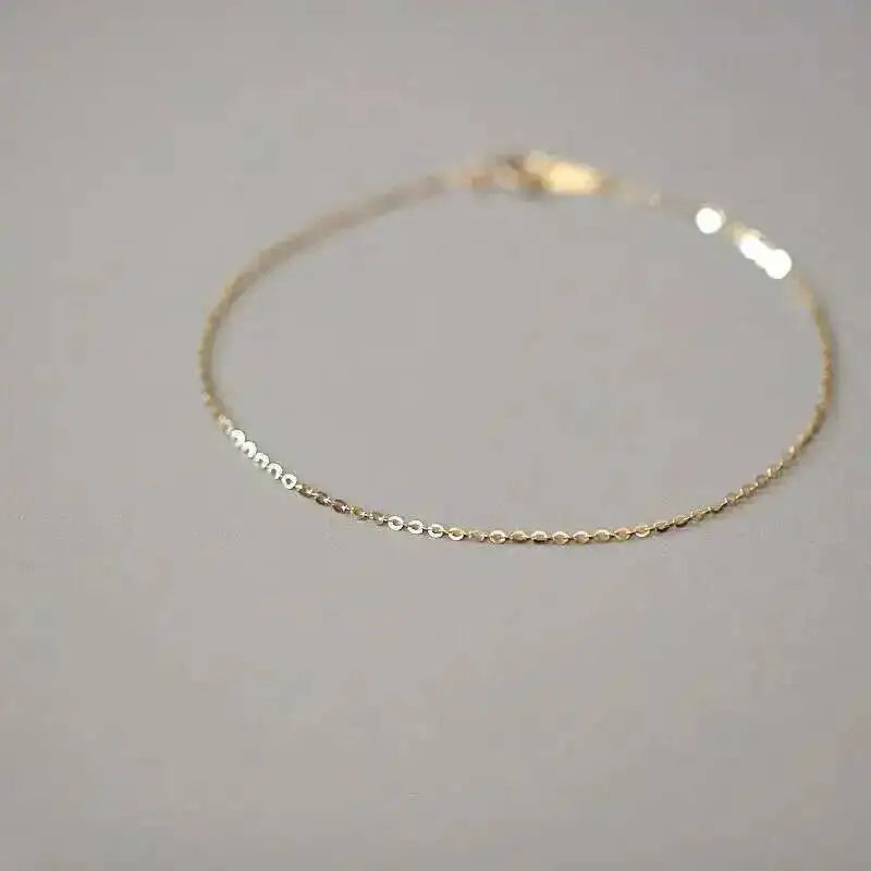 Pure 14K Gold Bracelet for Female, Bare Chain, Simple Plain Chain, Fine and Light Gold, kj444
