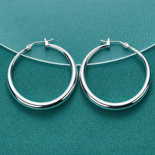 925 Sterling Silver 40mm Round Smooth Big Circle Hoop Earrings For Woman Fashion Party Wedding Jewelry