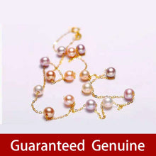 Real 18K Gold Natural Pearl Necklace Au750 Fine Jewelry Near Round Aniversary Gift For Women Mix Color X321-1