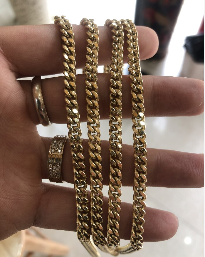 Miami Cuban Link Chain Choker Necklace 18K Yellow Gold 5mm 3mm Fully Hip Hop Jewelry