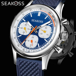40mm SEAKOSS 1963 Chronograph Mechanical Watch For Men 3-Eye Panda SeaGull ST1903 Movement FKM Strap Luminous Sapphire Clock