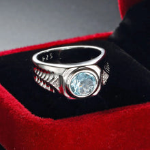 925 Sterling Silver Men,s lab Grown Aquamarine Gemstones Blue Zircon Rings for Men Vintage Luxury Ring