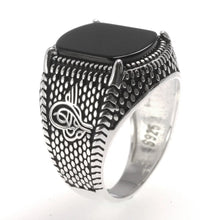 925 Sterling Silver Mens Rings Natural Agate Stone Turkish Black Onyx Men Real Vintage Cool Ring