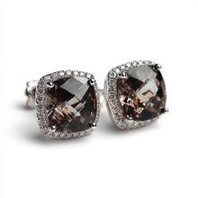 925 Sterling Silver Smoky Quartz Earring 6.5mm Cushion Shaped Natural Tea Crystal Stud Earrings are Fashionable and Elegant