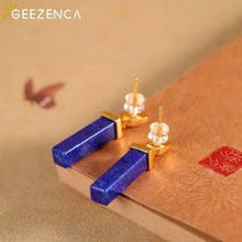 925 Silver Gold Plated Lapis Lazuli Bar Charm Dangle Drop Earrings Women CZ Geometric Oblong Simple Trendy Earring Gift