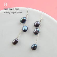 Real 925 Sterling Silver Natural Freshwater Pearl Earrings long korean earrings for Women Big Baroque pearl Jewelry Gift