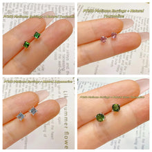 Cetificated PT950 Platinum Earrings With Natural Pink Green Tourmaline/Aquamarine 4 Prongs Blue Precious Gems Ear Stud Jewelry