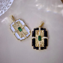 18K Pure Gold Emerald Diamond Agate Pendant Necklace Chain 18K Au750 for Women wedding Party Fine Jewelry