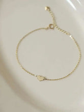 14K Solid Gold Heart Charm Bracelet, Dainty Minimalist Jewelry.