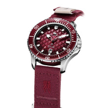 Seagull King of the Dragon automatic diver watch with a red scale dial and matching nylon strap.