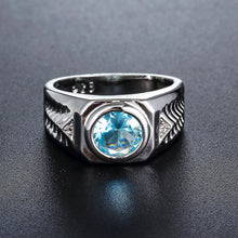 925 Sterling Silver Men,s lab Grown Aquamarine Gemstones Blue Zircon Rings for Men Vintage Luxury Ring
