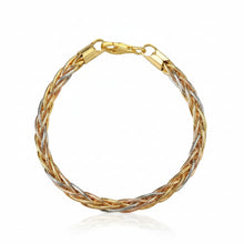 Gold and silver braided bracelet on a white background with 'Geezenca' branding.
