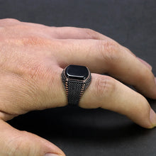 925 Sterling Silver Mens Rings Natural Agate Stone Turkish Black Onyx Men Real Vintage Cool Ring