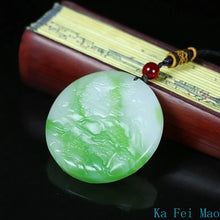 100% Authentic Hotan Jade Green and White Two-Color Landscape Round Pendant Necklace for Men and Women Jewelry Necklace