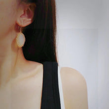 14K Filled Gold Oval Natural White Chalcedony Earrings Women's Holiday Gift Jewelry Accessories SE11
