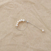 Natural Pearl 100% Real 925 Sterling Silver Tassel Adjustable Ring Women Handmade Freshwater Pearl Jewelry