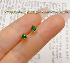 Cetificated PT950 Platinum Earrings With Natural Pink Green Tourmaline/Aquamarine 4 Prongs Blue Precious Gems Ear Stud Jewelry