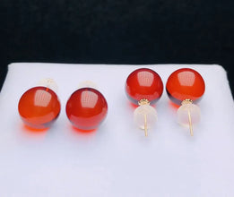 Certificated  18K Real Gold Ear Stud 9-10m Natural Baltic Amber Bead Earring AU750 Recycled Gold Daily Jewelry Kid Gift