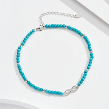 Genuine 925 Sterling Silver Infinity 4A CZ Anklet for Women 3mm Turquoise Beads Chain Anklets Summer Jewelry SA87