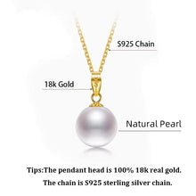 18K Yellow Gold Necklace Pendant Round Natural Freshwater Pearl Pure AU750 Fine Jewelry for Women PE016
