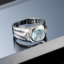 925 Sterling Silver Men,s lab Grown Aquamarine Gemstones Blue Zircon Rings for Men Vintage Luxury Ring