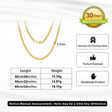 Gold chain with measurement details and Orsa Jewels branding on a white background
