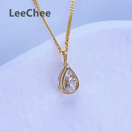 18K Yellow Gold Pendant 0.8CT Real Moissanite Necklace 5*7MM VVS Lab Diamond Fine Jewelry with Certificate AU750 White Rose Gold