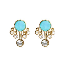 925 Silver Round Turquoise Multi Cubic Zirconia Charm Stud Earrings For Women Gold Plated Trendy Statement Earring Gift