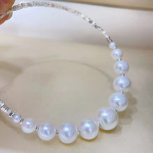 925 Sterling Silver Natural Freshwater Elegant Shining Pearl 5-10mm Round Beads String Bracelets For Women Silver Pearl Jewelry