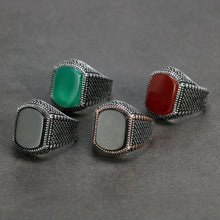 925 Sterling Silver Mens Rings Natural Agate Stone Turkish Black Onyx Men Real Vintage Cool Ring