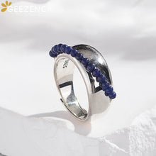 925 Sterling Silver Lapis Lazuli Tourmaline Open Statement Ring Women Simple Trendy  Adjustable Dome Rings Party Gift