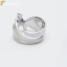 925 Sterling Silver 3D Bow Open Rings For Women Original Design Unique Elegant Ribbon Ring Luxury Jewelry New Gift