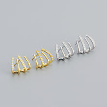 925 Sterling Silver Stud Fashion CZ Harrow Lines Earrings