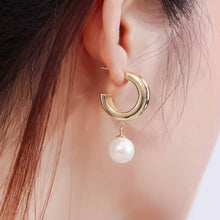 925 Sterling Silver Fashion Round Shell Pearl Dangling Earrings