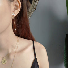 925 Silver Beautiful CZ Cross Asymmetric Created Pearl Dangling Earrings