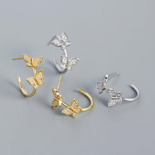 925 Sterling Silver Girl Two Flying CZ Butterflies Stud Earrings