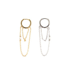 925 Sterling Silver Fashion Double Layer CZ Chain Tassels  Hoop Earrings