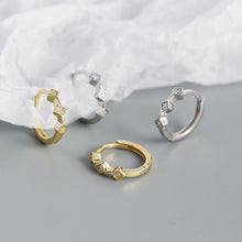 925 Sterling Silver Huggie Geometry Mini CZ Square Hoop Earrings