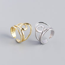 925 Sterling Silver Simple Lines Cross Double Layer Adjustable Ring
