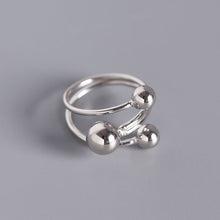 925 Sterling Silver Geometry Three Round Beads Cross Adjustable Ring