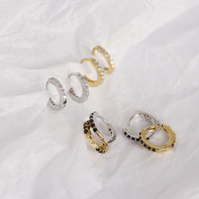 925 Sterling Silver Office Micro Setting CZ Lines Hoop Earrings