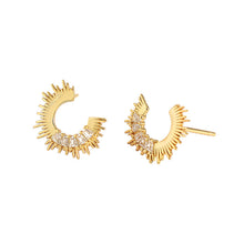 925 Sterling Silver Party Irregular C Shape CZ Sunshine Stud Earrings