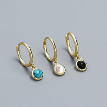 925 Sterling Silver Simple Round Created Agate Moonstone Turquoise Hoop Earrings