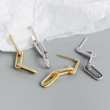 925 Sterling Silver Dangling Office CZ Hollow Chain Earrings