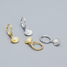 925 Sterling Silver Leverback Fashion Round Shell Pearls Conch  Dangling Earrings
