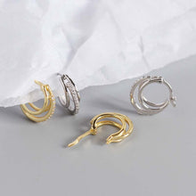 925 Sterling Silver Fashion CZ Three Circle Geometry Hoop Earrings