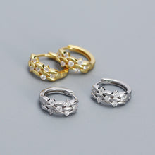 925 Sterling Silver Sweet Mini CZ Leaves Branch Hoop Earrings