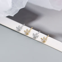 925 Sterling Silver New CZ Leaves Crown Stud Earrings