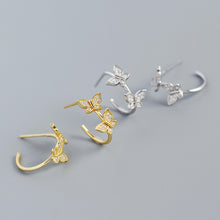 925 Sterling Silver Girl Two Flying CZ Butterflies Stud Earrings
