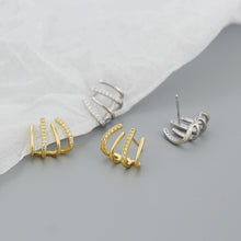 925 Sterling Silver Stud Fashion CZ Harrow Lines Earrings
